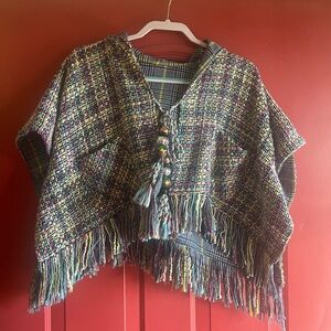 Upcycled hooded cropped poncho